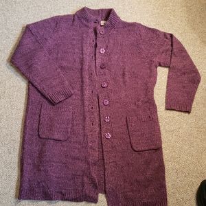 Long Button-Up Purple Woman Within Cardigan